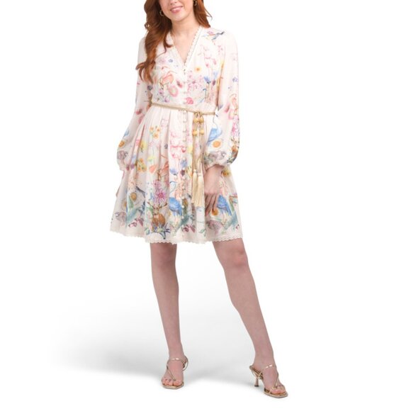 DALIA MACPHEE Multi Balloon Sleeve Floral Mini Dress With Rope Belt